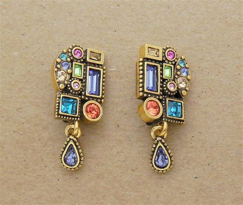 Signed PATRICIA LOCKE Modernist Abstract Multi Colored Crystal Clip On ...