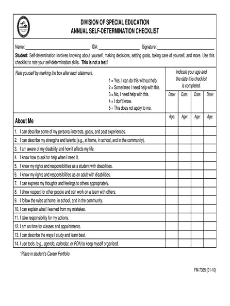 Fillable Online DIVISION OF SPECIAL EDUCATION ANNUAL SELF-DETERMINATION ...