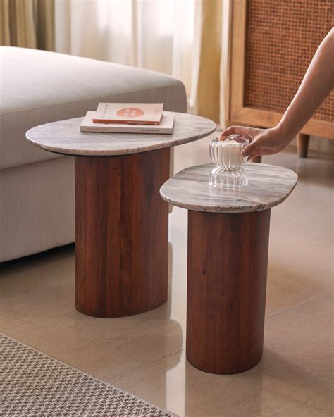 Baobab Modern Marble & Wood Nesting Tables for living room – Fleck