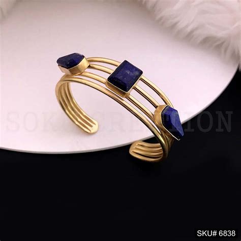 Gold Plated Blue Gemstone on Cuff SKU6838 – Soku Creation