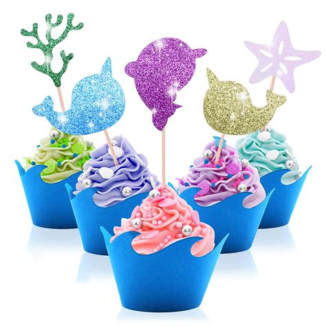 GET FRESH Narwhal Cupcake Toppers and Wrappers Set – 25-Pack Glittery ...