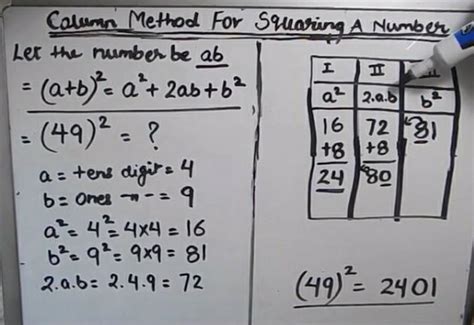Using column method find the square of 49 - Brainly.in