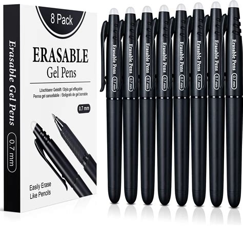 AIGLET 8 Erasable Pens Black Eraser Pen, Rub Out Pens with Rubbers on ...