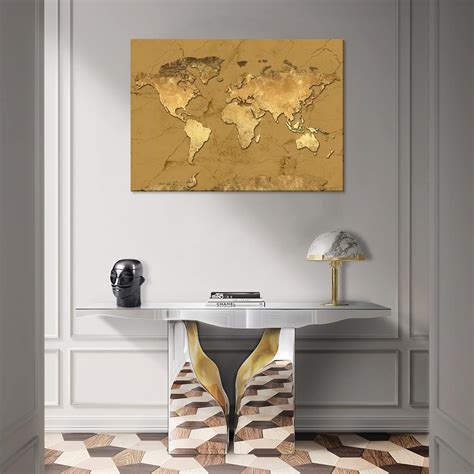 Buy 1 Piece A Map Of The World Modern Golden Art Canvas Paintings World ...