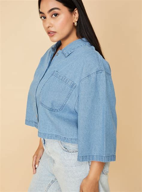 Buy Women Solid Boxy Fit Crop Denim Shirt Online at just Rs. 999.0 ...