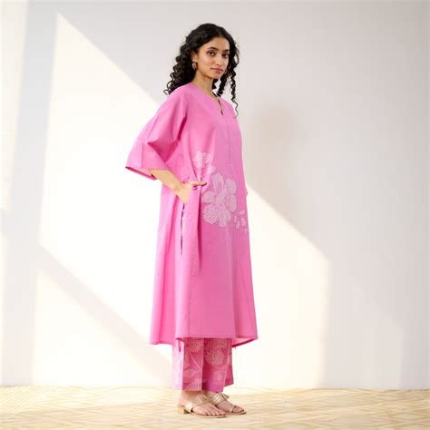 Buy Meadow Patchwork Cotton Kurta Set - Pink | Rustorange