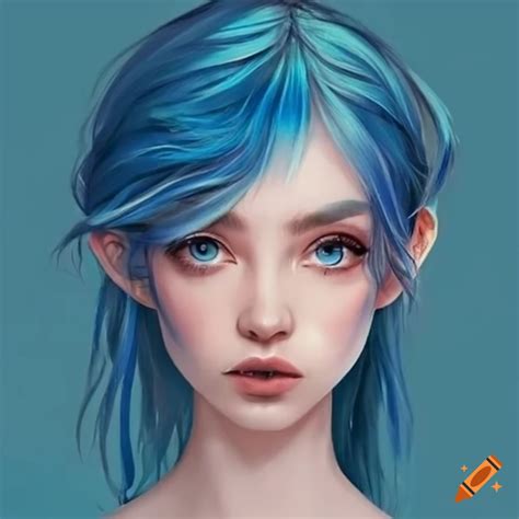 Blue haired girl with short hair in disney looking style, realistic on ...