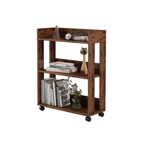 3 Tier Small Bookcases With Wheels Wood Open Bookshelves Storage ...