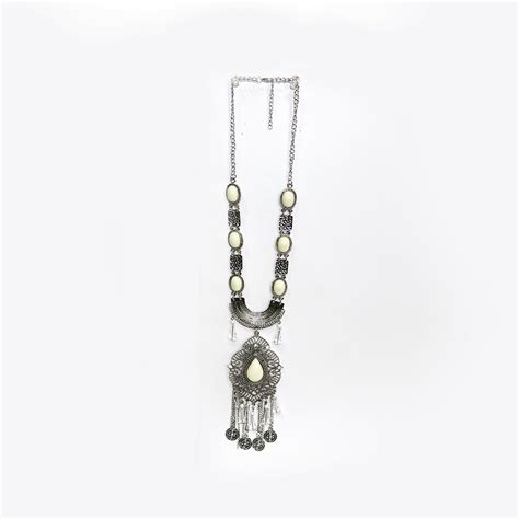 Silver & White Stone Fringe Necklace For Women – HalfPe