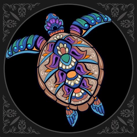Colorful sea turtle mandala arts isolated on black background | Premium ...