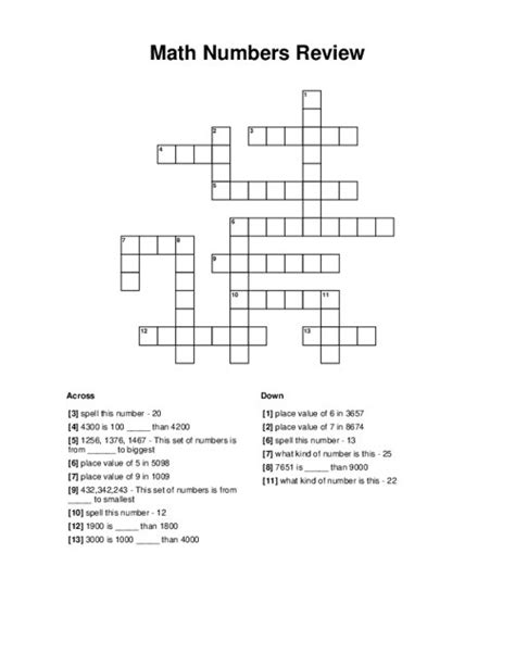 Image result for Math Number Crossword Puzzles