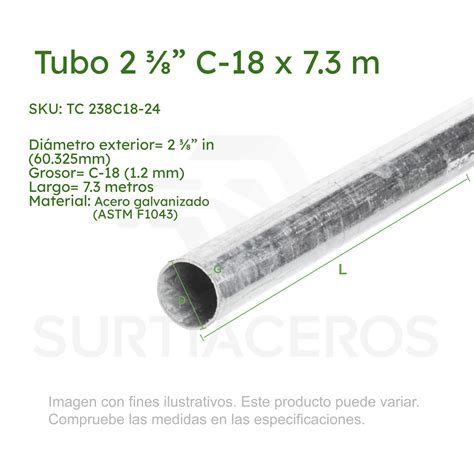 Tubo galvanizado para cerco 2 3/8″ C-18 x 6.00 MTS – Surtiaceros