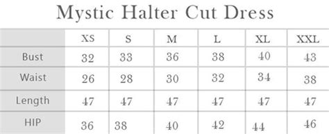 Mystic Halter Cut Dress Size Chart – Copyright, 2024, Atulyakala Luxe ...