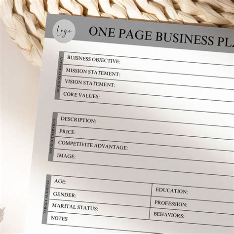 One Page Business Plan 的图像结果