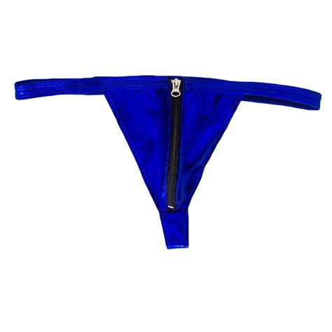 Buy MYADDICTION Mens Leather Zipper Open Front Thong Underwear G String ...