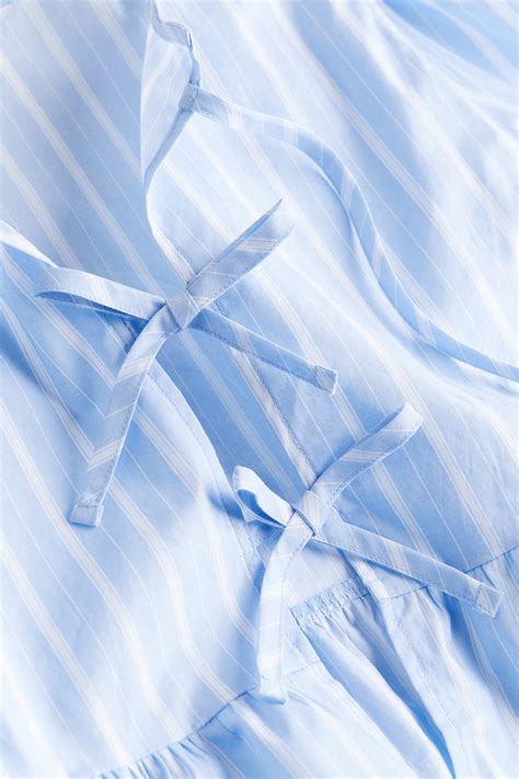 Women's Light blue/Striped Tie-detail puff-sleeved blouse | H&M IN