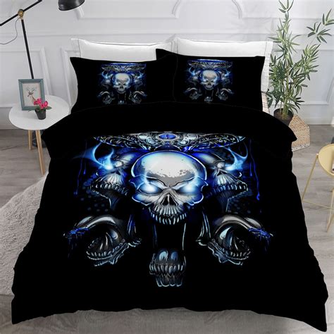 Gothic Bedding Set with Glowing Blue Accents & Fiery Design - Dark ...
