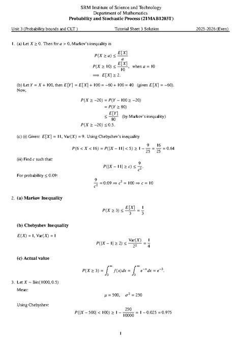 SRM (21MAB1203T) Probability & Stochastic Process Unit 3 Tutorial ...