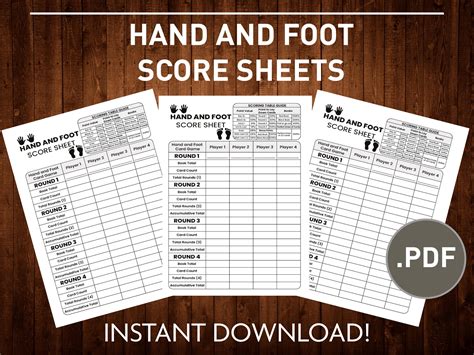 Printable Hand and Foot Score Sheet | Hand and Foot Score Card | Hand ...