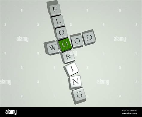 WOOD FLOORING crossword by cubic dice letters. 3D illustration ...