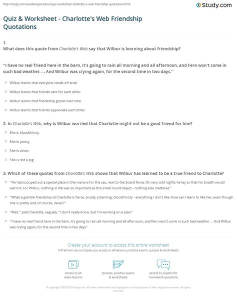 Quiz & Worksheet - Charlotte's Web Friendship Quotations | Study.com