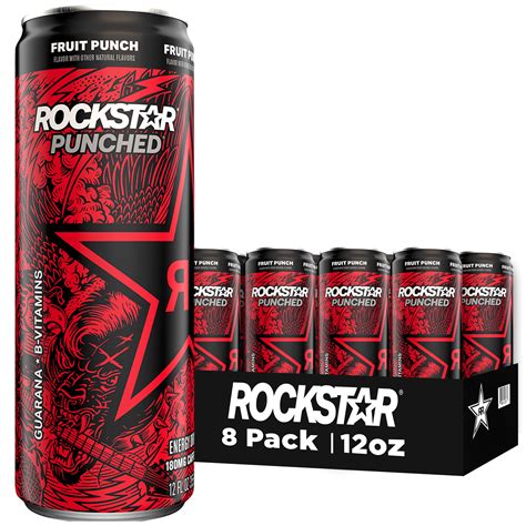 Rockstar Punched Fruit Punch Energy Drink, 12 oz Sleek Can, 8 Pack ...