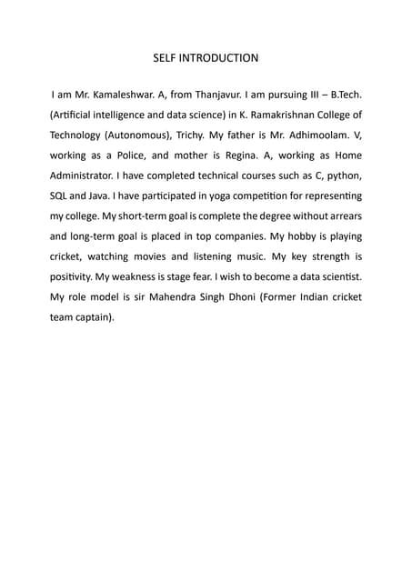 Image result for Introducing Myself Paragraph Examples