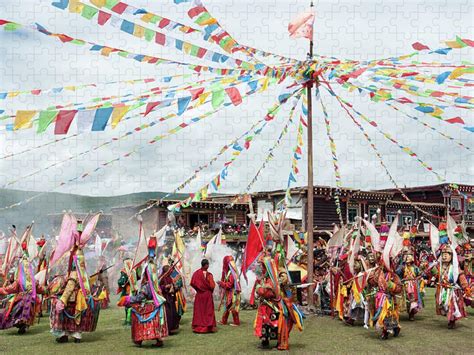 Masked Monks Dancing At A Tibetan Jigsaw Puzzle by Remote Asia Photo ...