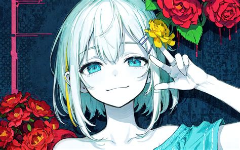Download wallpaper 1920x1200 girl, smile, gesture, flowers, dress ...