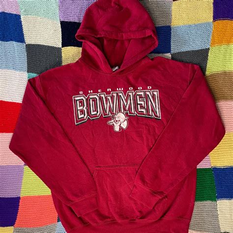 Quirky Red Mens Gildan Hoodie Red men's hoodie made... - Depop