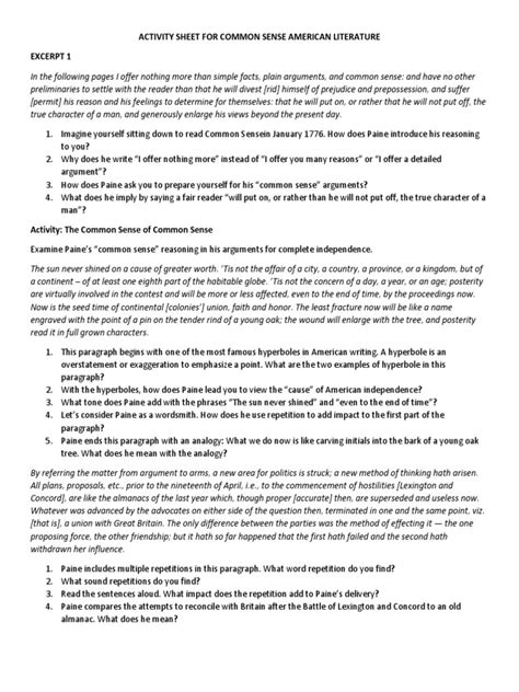 Image result for Common-Sense Worksheet