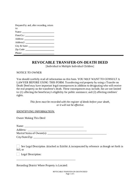 Revocable Transfer-On-Death Deed - Blank Fillable Template | Fill Out ...