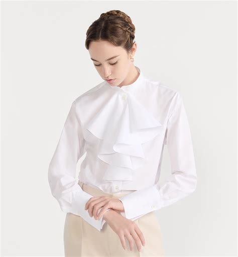Blouse with Ruffled Neckline White Cotton Poplin | DIOR