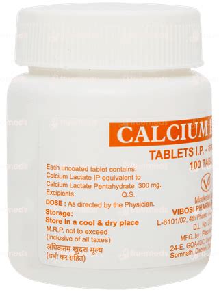 Calcium Lactate 300 Mg Tablet 100 - Uses, Side Effects, Dosage, Price ...