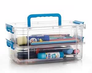 UCRAVO 2 Layer Plastic Storage Containers with Lids, Multipurpose Clear ...