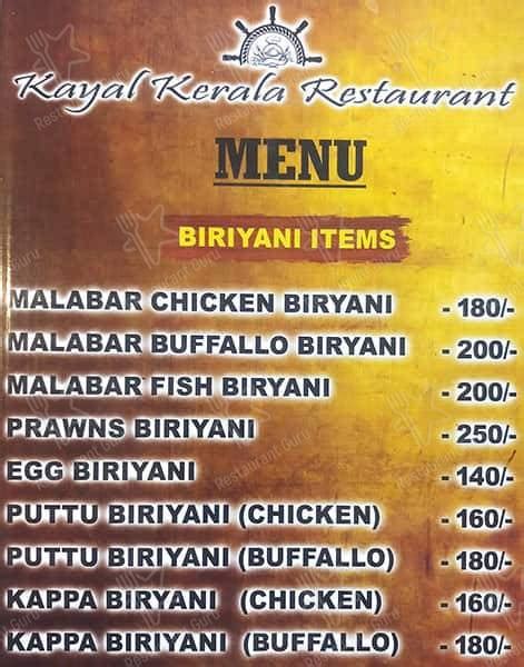 Menu at Kayal Kerala Restaurant, Hyderabad