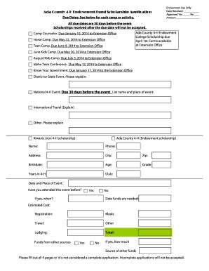 Ada County 4-H Endowment Fund Scholarship Application 2014 - Fill and ...