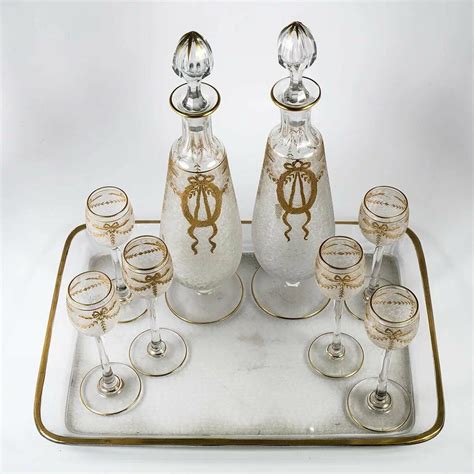 Antique French Aperitif, Liqueur Service, St. Louis, Engraved & Gold E ...