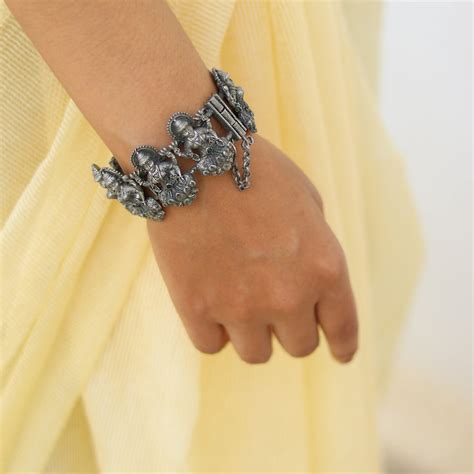 Buy Teejh Green Stone Silver Oxidised Bangle Online for Women