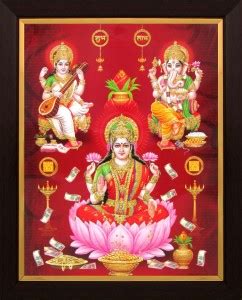 Goddess Lakshmi with Ganesha and Saraswati Poster Paper Print - Art ...