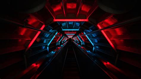 Download wallpaper 1920x1080 tunnel, neon, glow, stairs full hd, hdtv ...