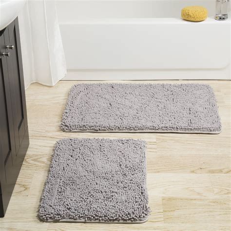 Lavish Home 2-Piece Memory Foam Bath Mat Set with Non-Slip Base (Gray ...