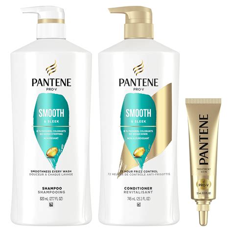 Pantene Smooth and Sleek Shampoo, Conditioner, and Hair Treatment Set ...
