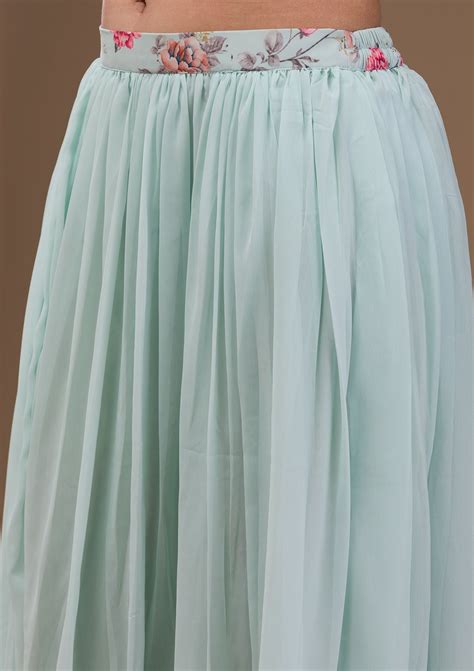 Buy Sea Green Printed Georgette Readymade Lehenga - Koskii