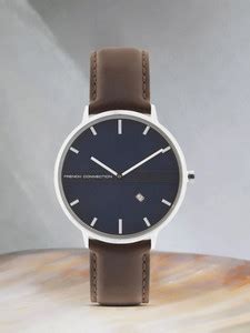 French Connection Men's Analog Brown Watch | Dated Blue Textured Dial ...
