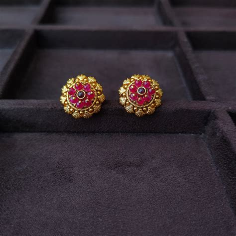 925 Silver Gold Plated Nakshi Round Earstud -0058