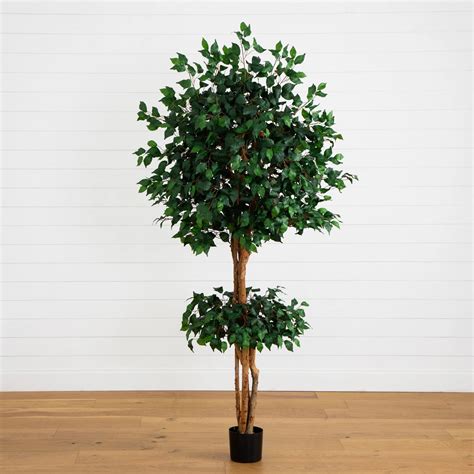 6 Ft Artificial Double Ball Ficus Silk Tree – Faux Indoor Plant with N ...