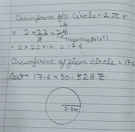 if radius of a circle plot is 2.8 meters how much will it cost to fence ...