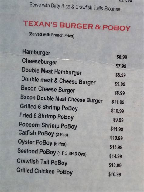 Menu at Lake Jackson Seafood restaurant, Gun Barrel City