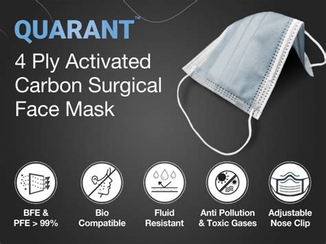 QUARANT 4 Ply Activated Carbon Surgical Face Mask with Nose Pin